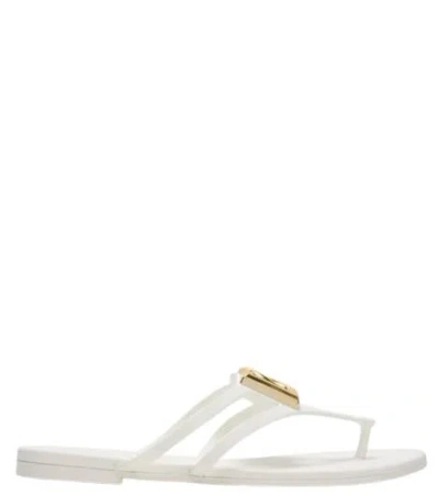 Dolce & Gabbana Women White Rubber Thong Slippers In Multi