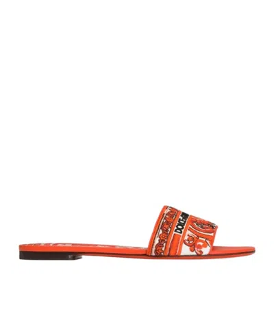 Dolce & Gabbana Flat Slippers With Majolica Embroidery In Black