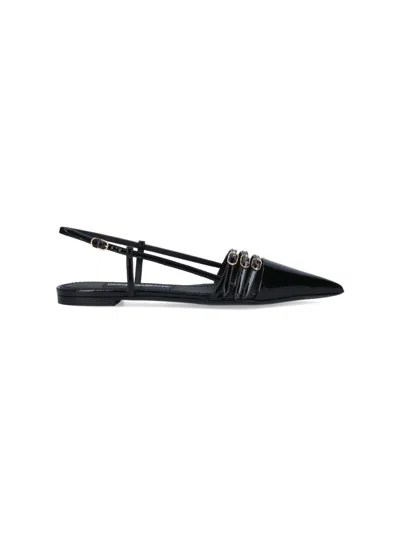 Dolce & Gabbana Patent-finish Leather Ballerina Shoes In Black