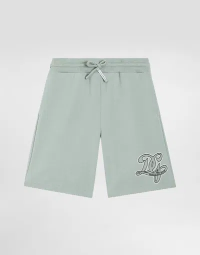 Dolce & Gabbana Kids' Fleece Bermuda Shorts With Dg Canvas Embroidery In Green