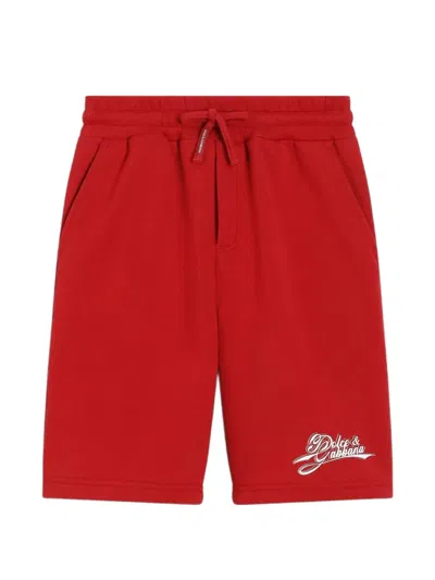 Dolce & Gabbana Kids' Fleece Bermuda Shorts With Logo In Red