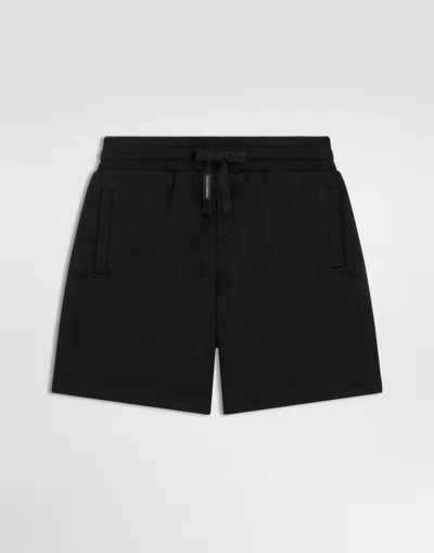 Dolce & Gabbana Kids' Fleece Bermuda Shorts With Patch In Black