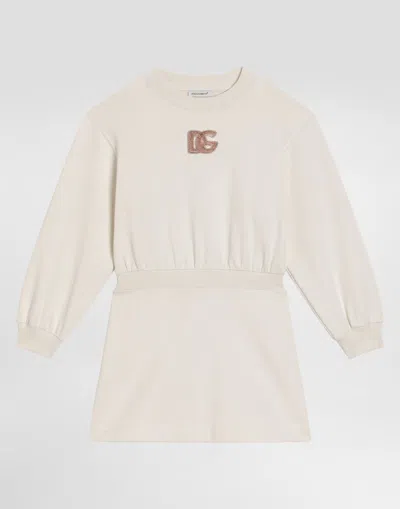 Dolce & Gabbana Fleece Dress With Dg Sequin Patch In Pink