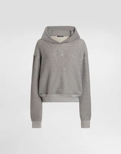 Dolce & Gabbana Fleece Hoodie With Embroidery In Gray