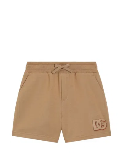 Dolce & Gabbana Kids' Fleece Shorts With Dg Patch In Brown