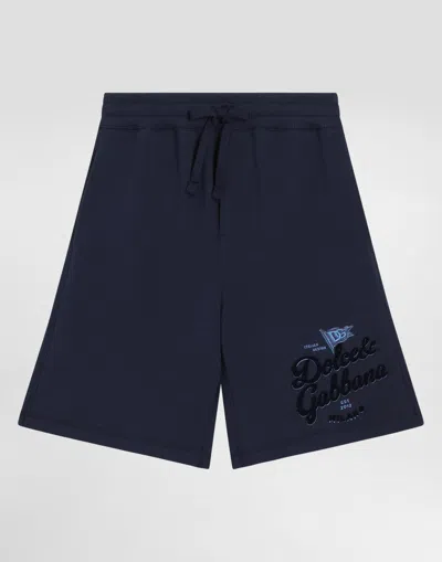 Dolce & Gabbana Fleece Shorts With Dolce&gabbana Logo And Flag In Blue