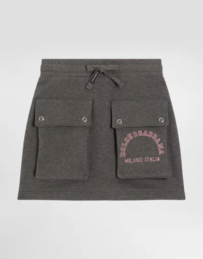 Dolce & Gabbana Kids' Fleece Skirt With Logo Print In Brown