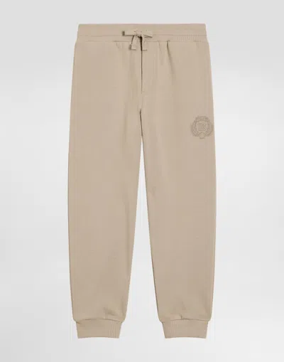 Dolce & Gabbana Kids' Fleece Trousers With Dg Embroidery In Brown
