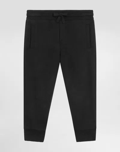 Dolce & Gabbana Kids' Fleece Trousers With Dg Logo Plaque In Black