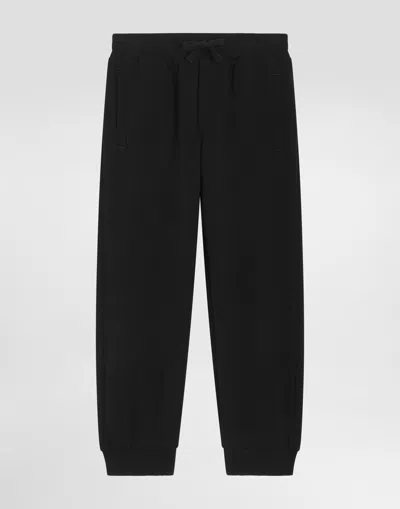 Dolce & Gabbana Kids' Fleece Trousers With Dg Print In Black