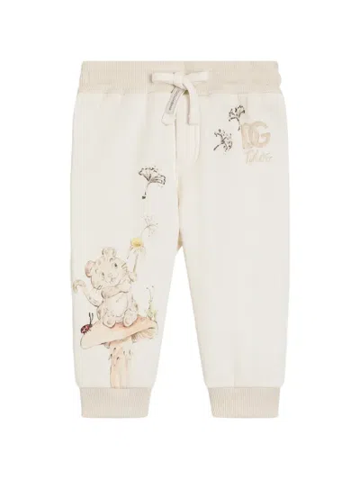 Dolce & Gabbana Babies' Fleece Trousers With Embroidery In Neutrals