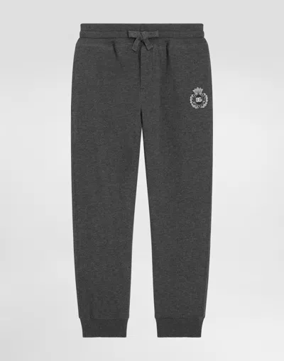 Dolce & Gabbana Kids' Fleece Trousers With Heraldic Dg Patch In Gray