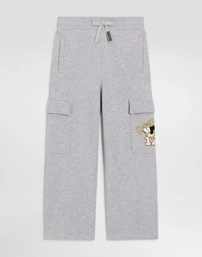 Dolce & Gabbana Kids' Fleece Trousers With Patch In Gray