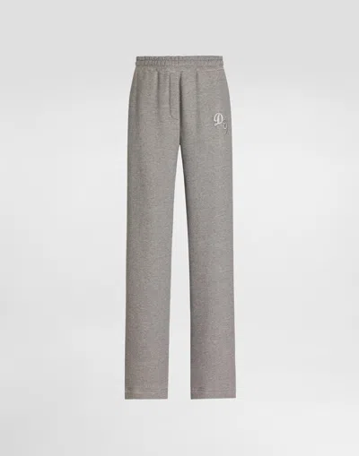 Dolce & Gabbana Fleece Trousers With Patch Embroidery In Gray