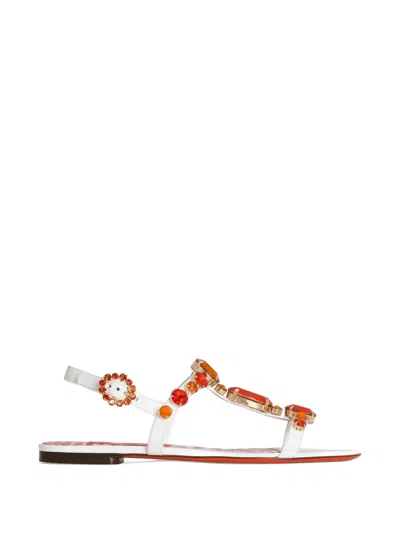 Dolce & Gabbana Flip-flops With Jewel Embroidery In White