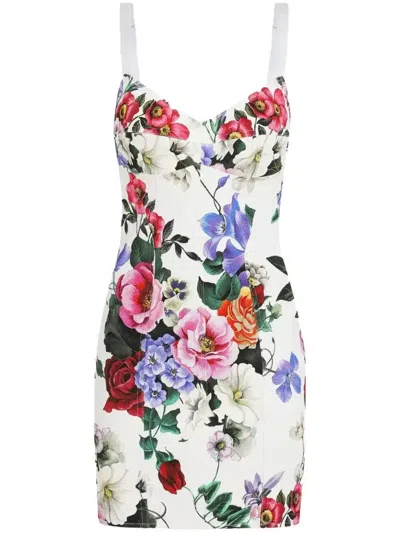 Dolce & Gabbana Floal-print Mini Dress In White