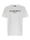 Dolce & Gabbana White Crewneck T-shirt With Logo Lettering Print On The Front In Gray