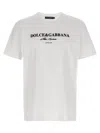 Dolce & Gabbana White Crewneck T-shirt With Logo Lettering Print On The Front In Gray