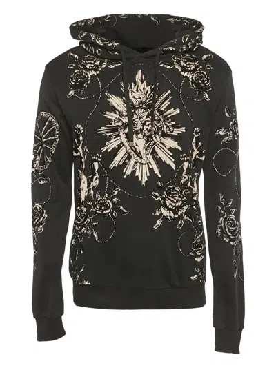 Pre-owned Dolce & Gabbana Flocked Floral-print Hoodie In Black