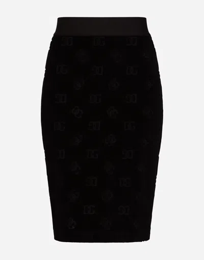 Dolce & Gabbana Black Skirt With Monogram Print In Nero