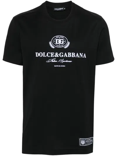 Dolce & Gabbana Cotton T-shirt With Logo Print In Black | ModeSens