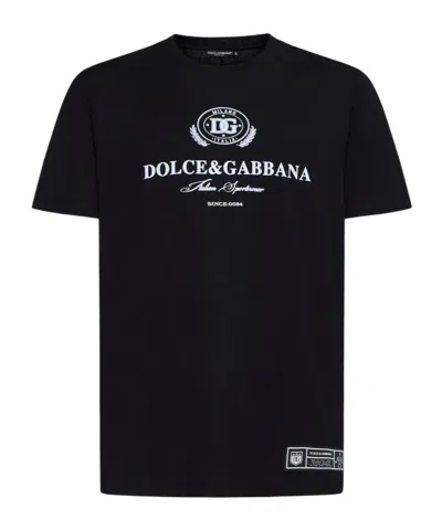 【関税&送料込】Dolce&Gabbana Black T-Shirt With Logo Plaque Dolce & Gabbana Men's Logo Plaque Cotton Black T-Shirt,Size