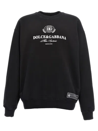 Dolce & Gabbana Flocked Logo Sweatshirt In Black