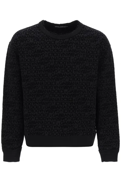 Dolce & Gabbana Flocked-logo Sweatshirt In Nero