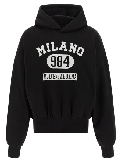 Dolce & Gabbana Men Flocked Print Hoodie In Black