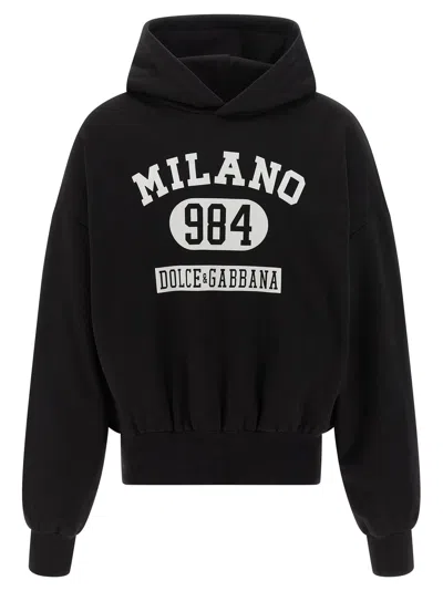 Dolce & Gabbana Flocked Print Hoodie In Black