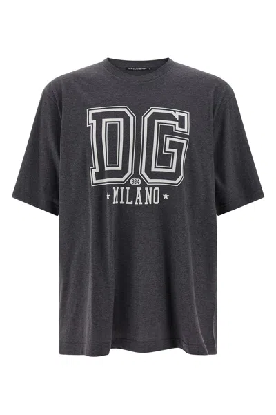 Dolce & Gabbana Men Flocked Print T-shirt In Gray