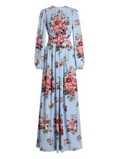 Dolce & Gabbana Flora-printl Belted Maxi Dress In Blue