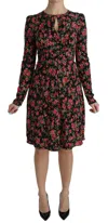 Dolce & Gabbana Black Floral Longsleeve Knee Length Dress