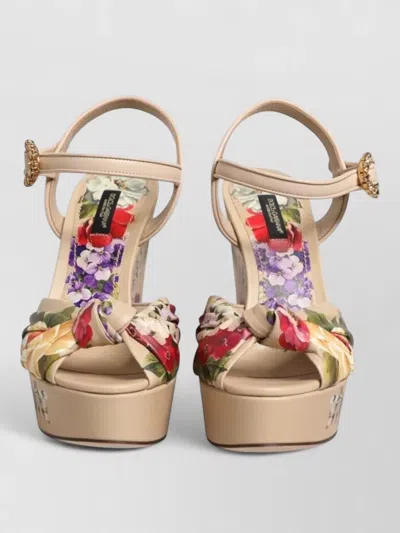 Dolce & Gabbana Floral Ankle Strap Wedge Sandals Shoes In Neutral