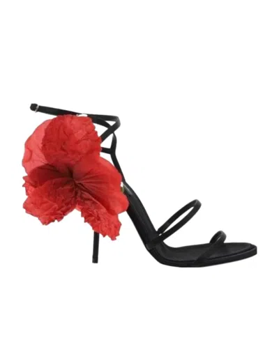 Dolce & Gabbana Floral-appliqué Sandals In Red