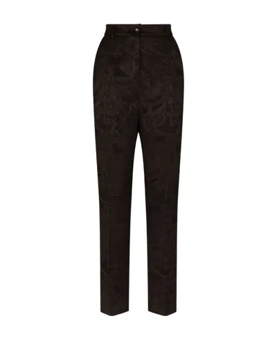 DOLCE & GABBANA FLORAL APPLIQUÉ TAPERED TROUSERS