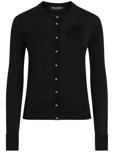 Dolce & Gabbana Floral-appliqué Cardigan In Black