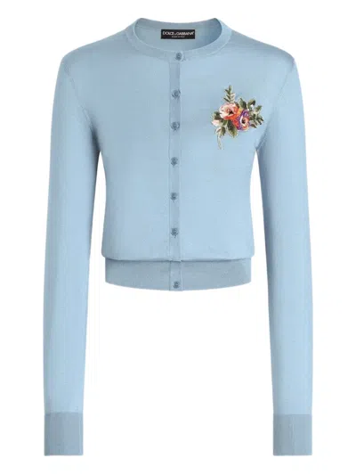 Dolce & Gabbana Floral-appliqué Cardigan In Blue