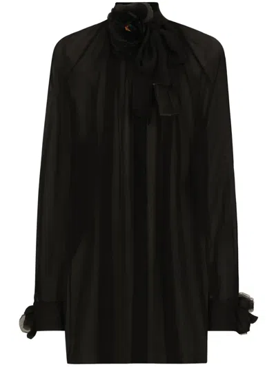 DOLCE & GABBANA FLORAL-APPLIQUÉ COTTON BLOUSE