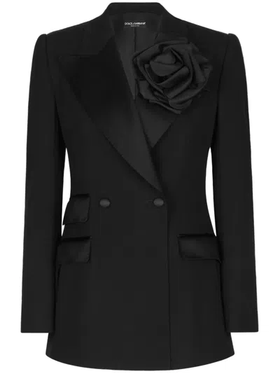 DOLCE & GABBANA FLORAL-APPLIQUÉ DOUBLE-BREASTED BLAZER