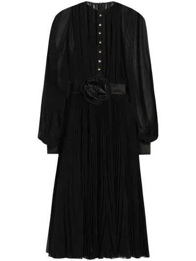 Dolce & Gabbana Floral-appliqué Midi Dress In Black