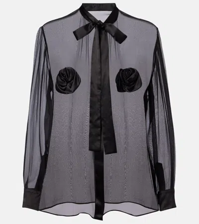 Dolce & Gabbana Floral-appliqué Sheer Silk Shirt In Multi