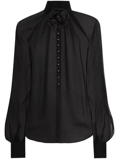 Dolce & Gabbana Floral-appliqué Shirt In Black
