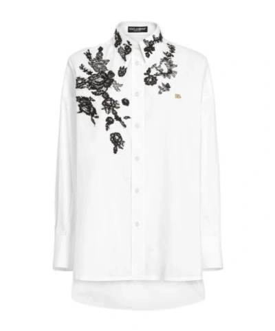 DOLCE & GABBANA DOLCE  GABBANA LACE PATCH OVERSIZE POPLIN SHIRT