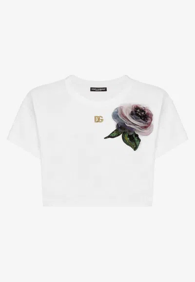 Dolce & Gabbana Floral Appliqué Short-sleeved T-shirt In White