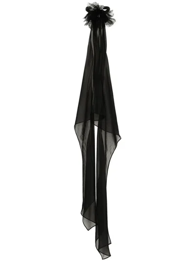 Dolce & Gabbana Floral-appliqué Silk Scarf Top In Black