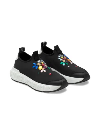 Dolce & Gabbana Kids' Floral-appliqué Sneakers In Black