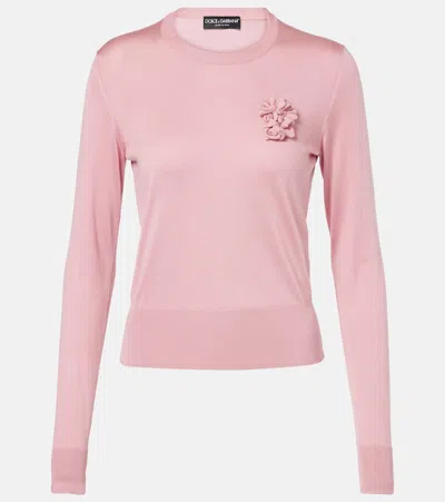 Dolce & Gabbana Floral-appliqué Sweater In Pink