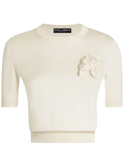 Dolce & Gabbana T-shirt Mit Blumenapplikation In Nude