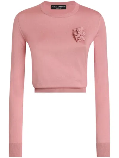 Dolce & Gabbana Floral-appliqué Top In Pink